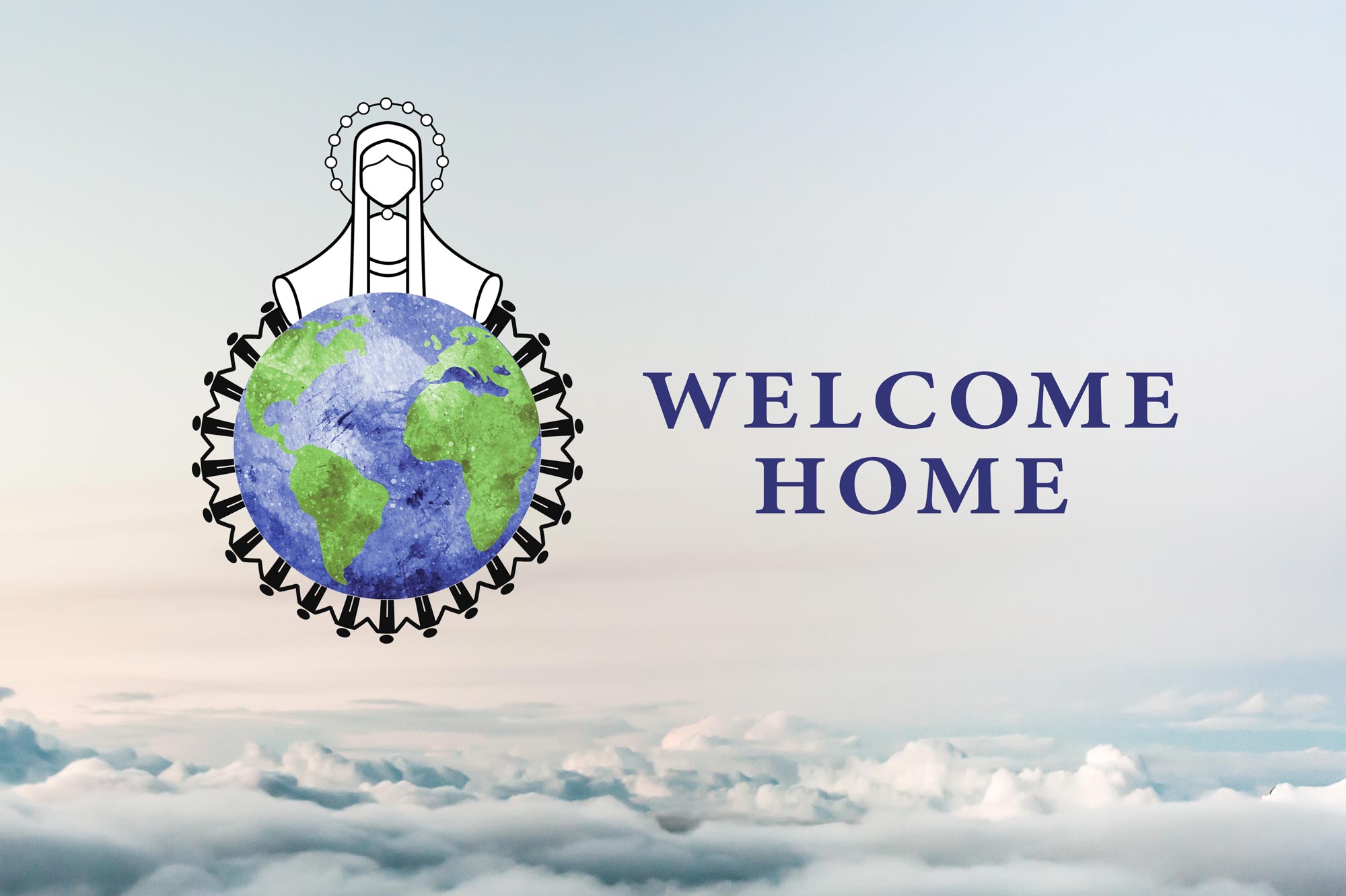 Welcome Home logo with clouds in background